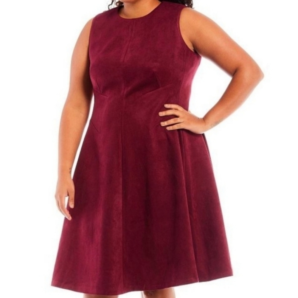 Calvin Klein Scuba Suede A-Line Dress Burgundy 22W